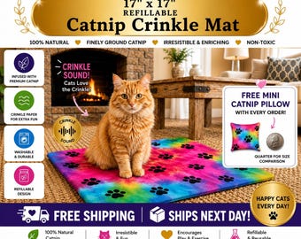 Catnip Enrichment Mat: Refillable Crinkle Cat Toy (Washable, 17x17")