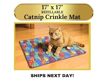 Crinkle Catnip Blanket, Interactive Cat Toy (Washable, 17x17 Inches)