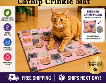 Refillable Catnip Crinkle Mat, Washable 17-Inch Sensory Cat Toy, Handmade Interactive Play Mat