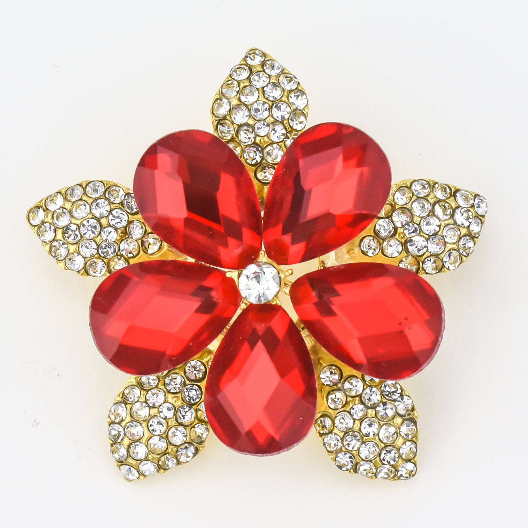 43mm Red Brooch Gold, Rhinestone Brooch, Wedding Bouquet Brooches, Prom Dress Sash Pin Red, Red Gold Brooch.