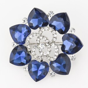 2" Blue Brooch, Bouquet Corsage Brooch, Wedding Cake Decor Pin, Blue Dress Sash Pin, 55mm Rhinestone Blue Brooch.