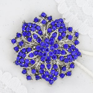 SALE - 50mm Royal Blue Rhinestone Brooch, Wedding Bouquet Pin Blue, Bridal Brooch Something Blue, Prom Dress Pin Sash Royal.