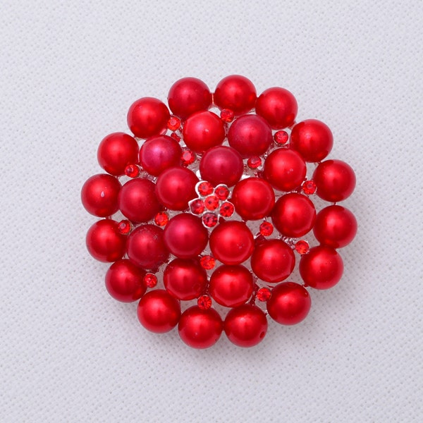 Clearance - Rhinestone Brooch, Wedding Bouquet Brooch, Wedding Cake Brooch Pin, Red Pearl Brooch Pins DIY Craft.