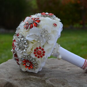 Ready to Ship 7 Wedding Brooch Bouquet Crystal, Ivory Silk Floral Bouquet, Bridal Bouquet Jeweled, Floral Brooch Bouquet. image 3