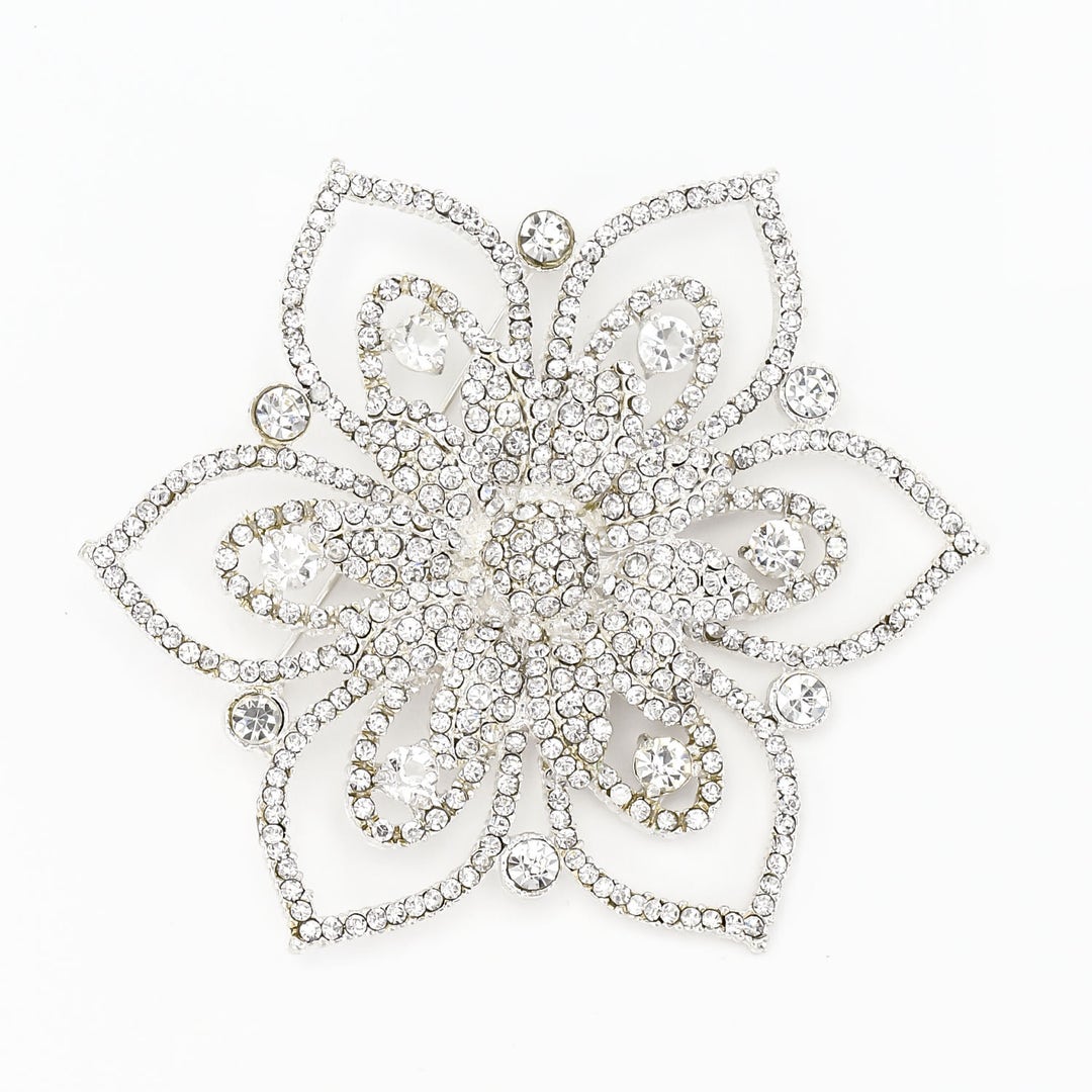 Broche En Argent Avec Strass - Bijou Vintage Occasion - Couleur Argenté