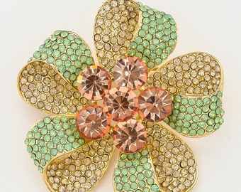Large Crystal Flower Bow Brooch, Bridal Sash Pin.
