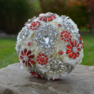 Ready to Ship 7 Wedding Brooch Bouquet Crystal, Ivory Silk Floral Bouquet, Bridal Bouquet Jeweled, Floral Brooch Bouquet. image 1