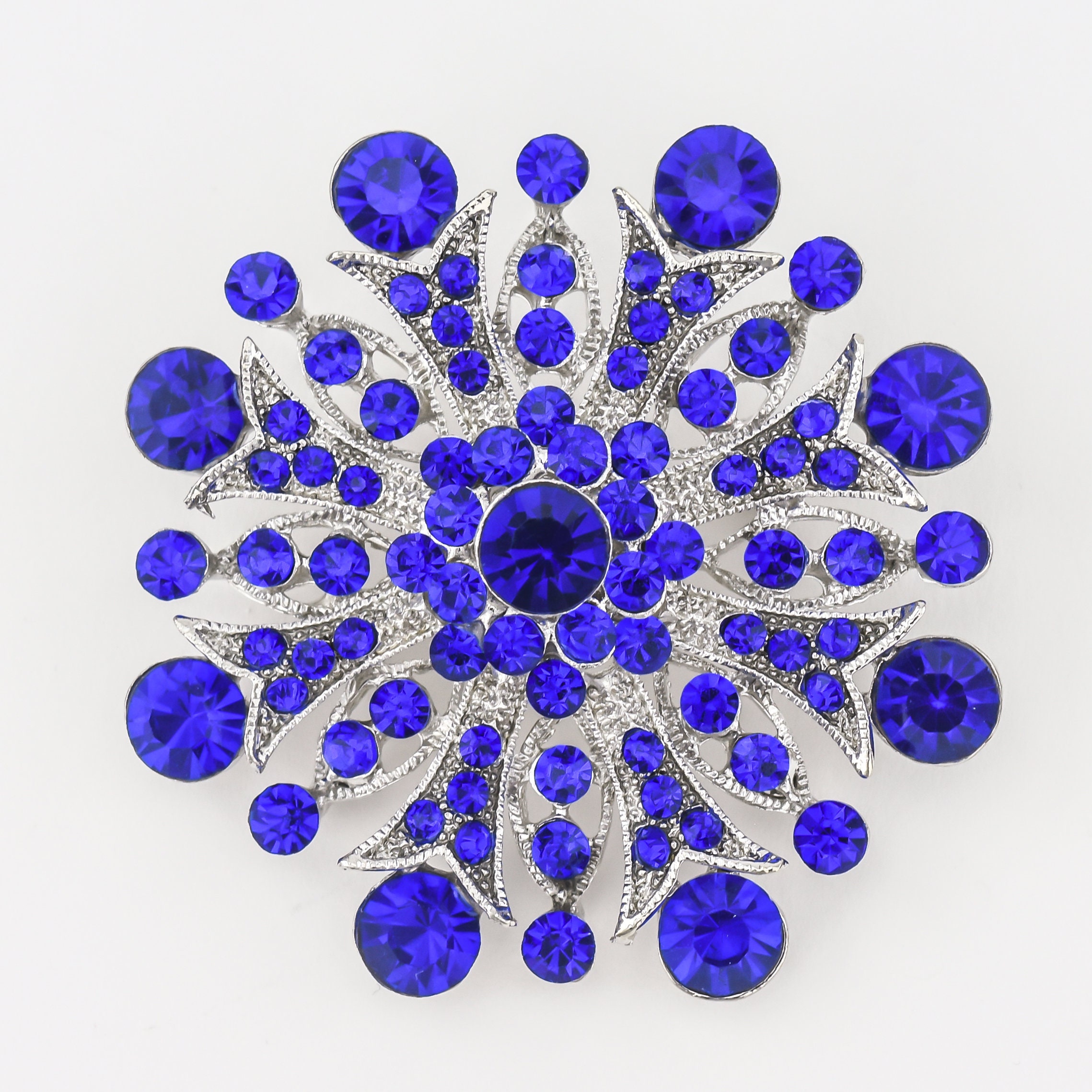 Rhinestone Royal Blue Brooch Blue Bouquet Brooche Wedding Etsy