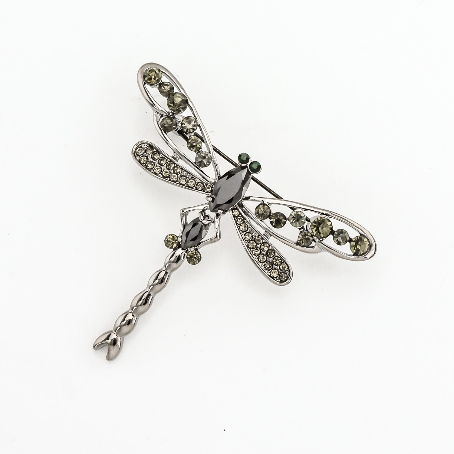 Gyn&Joy Women's Crystal Dragonfly Brooch Pin - Rhinestone & CZ Insect Design, Alloy, Gift Box Included