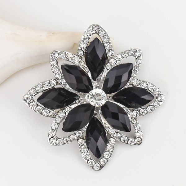 2 1/4" Black Rhineston, Black Bouquet Brooch, Bridesmaid Brooch, Bridal Sash Pin, Rhinestone Black Brooch.