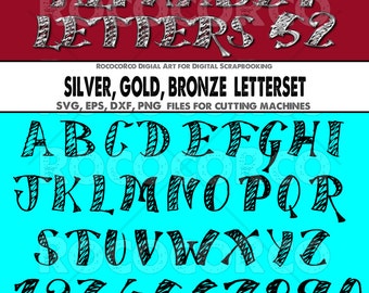 Alphabet Font Design 52. Silver, Gold, Bronze transparent PNG - 300 dpi. Includes vector files (SVG, eps, dxf, png) for cutting machines.