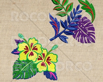 Hibiscus Embroidery Graphic Pack: Tropical Flower PNG (Digital Download)