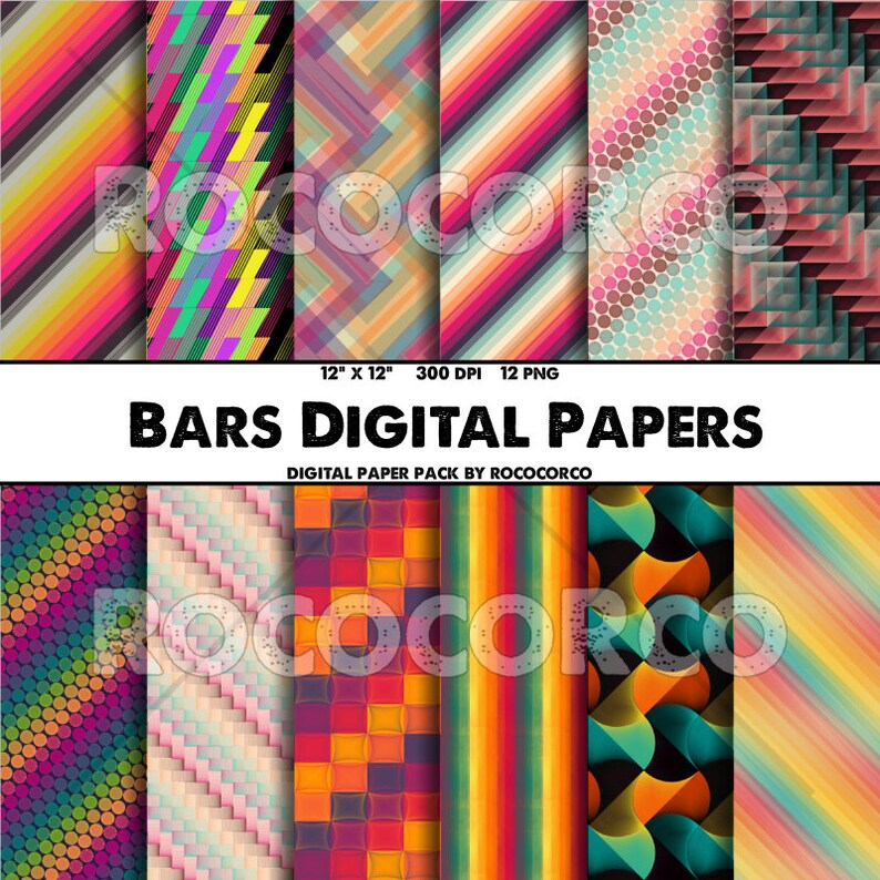 50%_OFF SALE___12 color set Pattern Digital Paper Pack, Scrapbook Geometric Papers, Instant Download, 12x12 Patterns Backgrounds. image 1