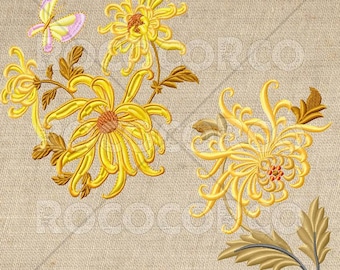 Chrysanthemum Embroidery Graphic Pack: PNG Files (Digital Download)