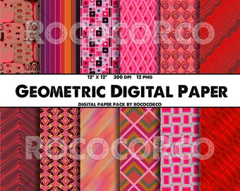 50%_OFF SALE___12 color set Pattern Digital Paper Pack, Scrapbook Geometric Papers, Instant Download, 12"x12" Patterns Backgrounds.