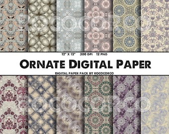 Ornate Digital Paper Pack: 12"x12" Geometric Patterns (Digital Download)