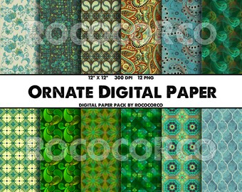 Ornate Geometric Digital Paper Pack: 12"x12" Scrapbook Backgrounds (Digital Download)