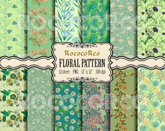 Floral Digital Paper Pack: Shabby Chic Fabric Prints (Digital Download)