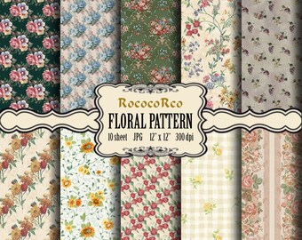 Floral Scrapbook Paper Pack: Shabby Chic Rose Fabric Prints (Digital Download)