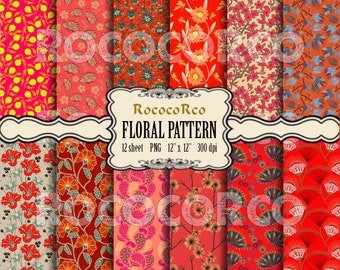 Pacchetto di carta digitale con tessuto floreale: stampe di rose shabby chic (download digitale)