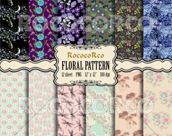 Floral Digital Paper Pack: Shabby Chic Fabric Prints (Digital Download)