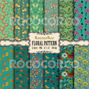 50%_OFF+SALE Digital Scrapbook Paper Pack Floral fabric prints Floral Shabby Chic digital backdrop flowers background Vintage ROSE - 088