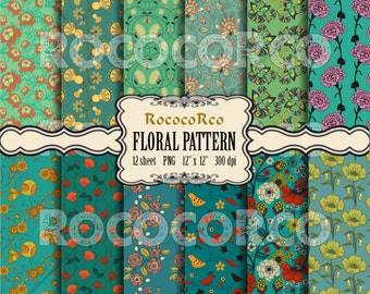 Floral Scrapbook Paper: Shabby Chic Rose Fabric Prints (Digital Download)