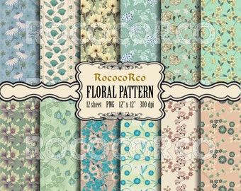 Floral Fabric Print Digital Paper Pack: Shabby Chic Rose (Digital Download)