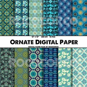 50%_OFF SALE___Ornate Digital Paper Pack, Scrapbook Geometric Papers, Instant Download, 12&quot;x12&quot; Patterns Backgrounds.