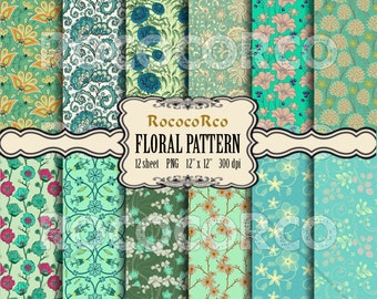 Pacchetto di carta digitale con tessuto floreale: stampe di rose shabby chic (download digitale)