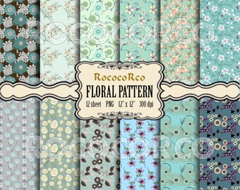 Floral Digital Paper Pack: Shabby Chic Fabric Prints (Digital Download)