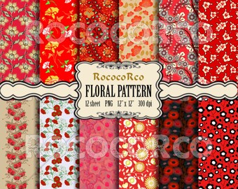 Floral Digital Paper Pack: Shabby Chic Fabric Prints (Digital Download)