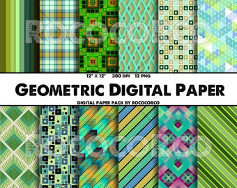 50%_OFF SALE___12 color set Pattern Digital Paper Pack, Scrapbook Geometric Papers, Instant Download, 12"x12" Patterns Backgrounds.