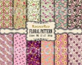 Floral Digital Paper Pack: Shabby Chic Fabric Prints (Digital Download)