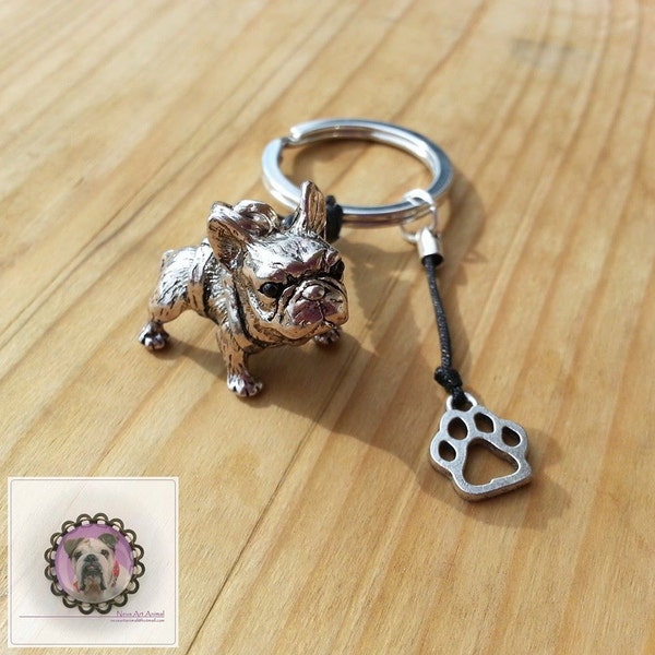 Mooie sleutelhanger met Franse Bulldog, Hond, Poot, Zilver, cadeau