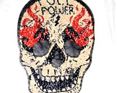 SKULL POWER Patch,Printed Double Sided Skull Patch,Sequin Skull Applique,Douple Face Skull Patch,Sew On patch,Sugar Skull Patch,Gold Skull
