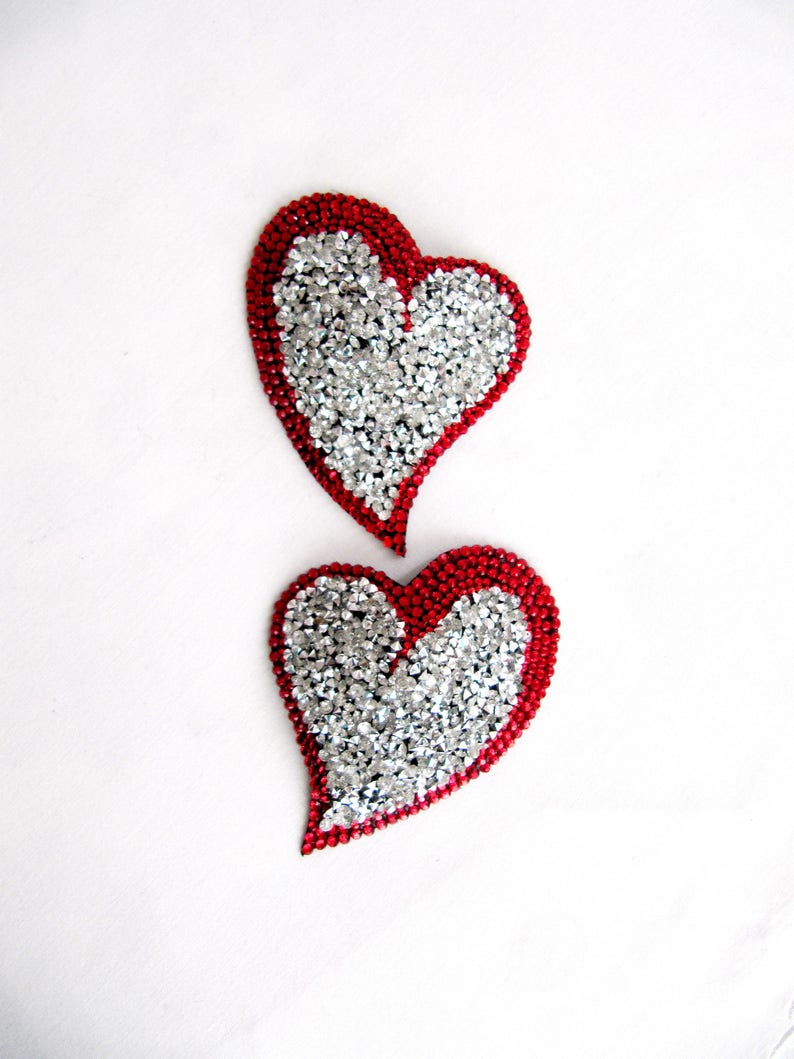 MARICO Nipple Pasties,Rhinestone Nipple Pasties,Valentine Day Gift For Her,Silver And Red Nipple Pasties,Valentines Day Gift,Heart Pasties