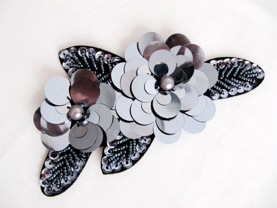 Canosa Beaded Flower Patchgray Floral Appliquedress Etsy