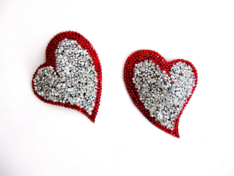 MARICO Nipple Pasties,Rhinestone Nipple Pasties,Valentine Day Gift For Her,Silver And Red Nipple Pasties,Valentines Day Gift,Heart Pasties