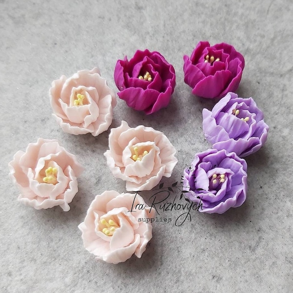 5 pièces ou plus pivoine rose violet fleurs rose pâle, perle fleur en pâte polymère