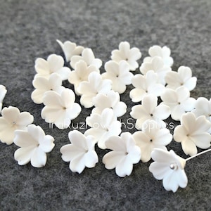 25 pcs.  five petals polymer clay flowers, polymer clay flower bead, pearl effect