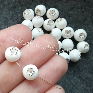 10 pcs. White blueberry polymer clay beads, decor