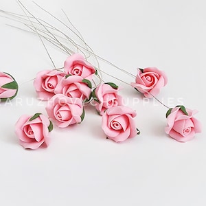 10 pcs. pink roses, polymer clay flower bead, ready to ship