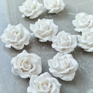 5 pcs. White roses, 3.5 cm. polymer clay flower bead