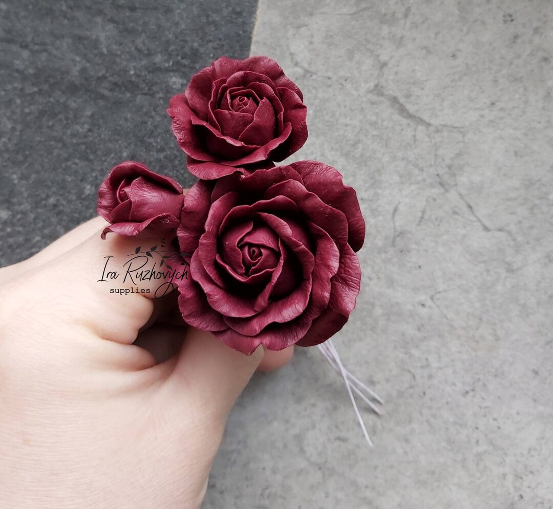 Red Clay Roses 3 Dark Red Roses, Polymer Clay Flower, Flowers for Decor - Etsy