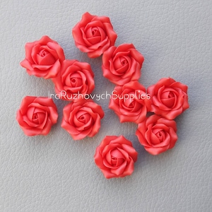 10 pcs. Red roses, polymer clay flower bead