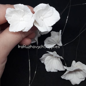 3 pcs. or more white hydrangea, polymer clay flower bead