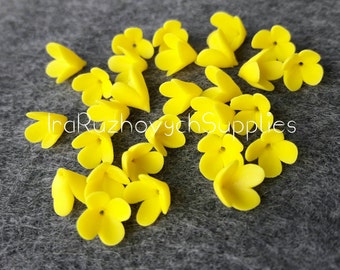 25 pcs. yellow lilac polymer clay flowers, polymer clay flower bead, ready to ship