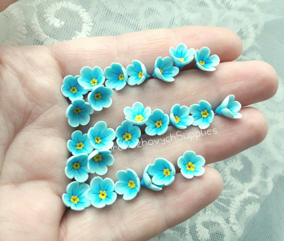 25 Pcs. Blue Polymer Clay Flowers Polymer Clay Etsy