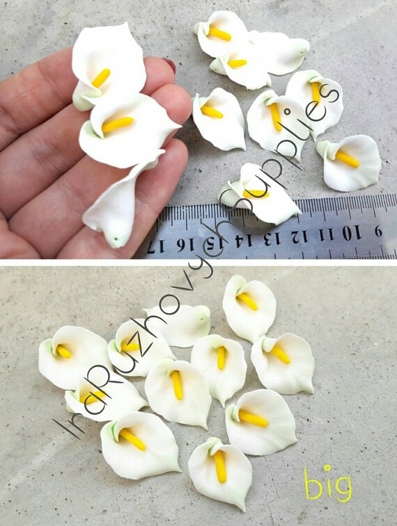 10 Pcs. Calla White Polymer Clay Flowers, Polymer Clay Flower Bead 